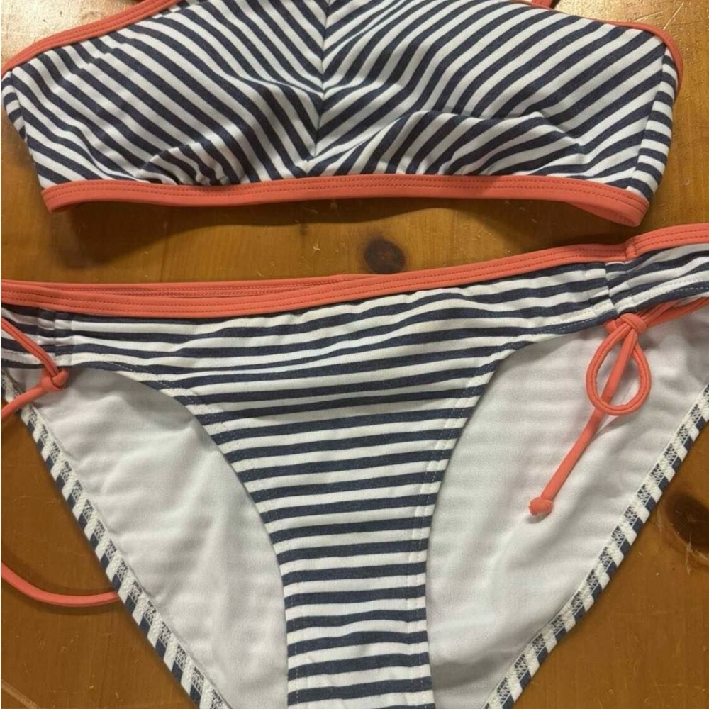 Route 101 Sport White, navy and Coral halter top Bikini